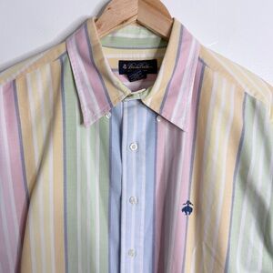Brooks Brothers Men XL Fun Shirt Pastel Stripe Oxford Cloth Shirt Retro Preppy